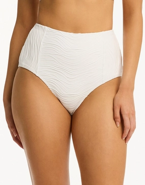 De Soleil Panelled High Waist Bikini Pant - White adjustable swim bottoms women, flattering bikini bottoms