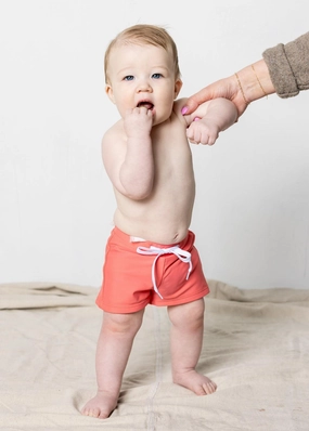 Deep Coral | Baby Euro Shorts boys summer swimwear, boys rash guard swim sets