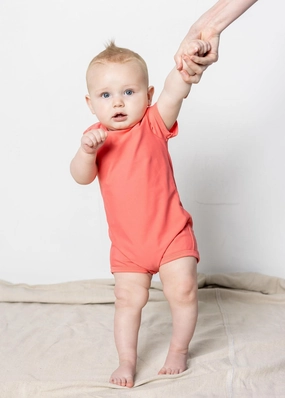 Deep Coral | Baby Shorties Rashguard (Unisex) boys summer swimwear, boys rash guard swim sets