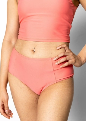 Deep Coral | Mid-Rise Bottoms elastic waistband swim bottoms, mix-and-match bikini bottoms