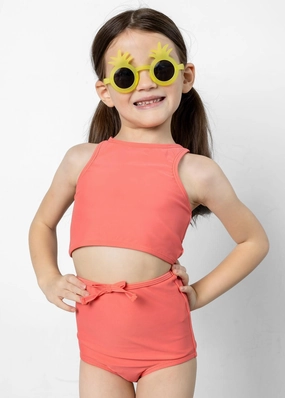 Deep Coral | Mini Racer Back Top girls full coverage swimwear, kids swimwear for pool
