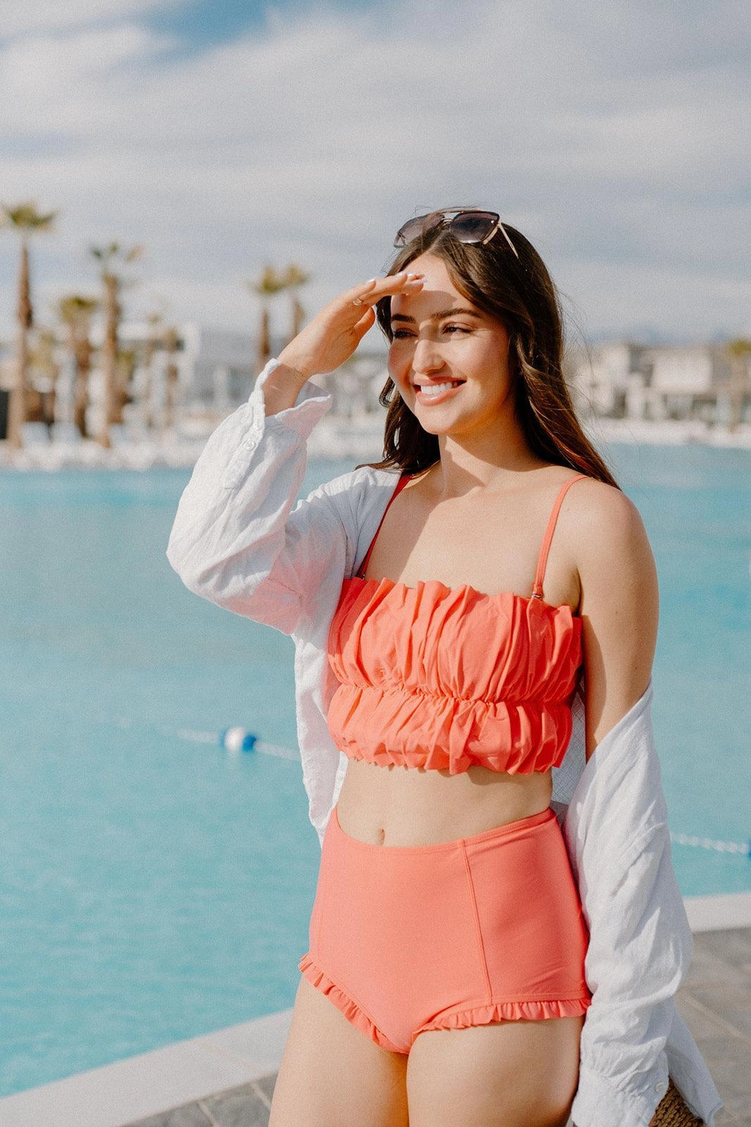 Deep Coral | Oversized Ruffle Top