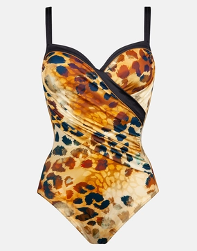 Desert Sunset Moulded Underwired Swimsuit - Terracotta Leo womens resort swimwear, flattering one-piece swimsuits