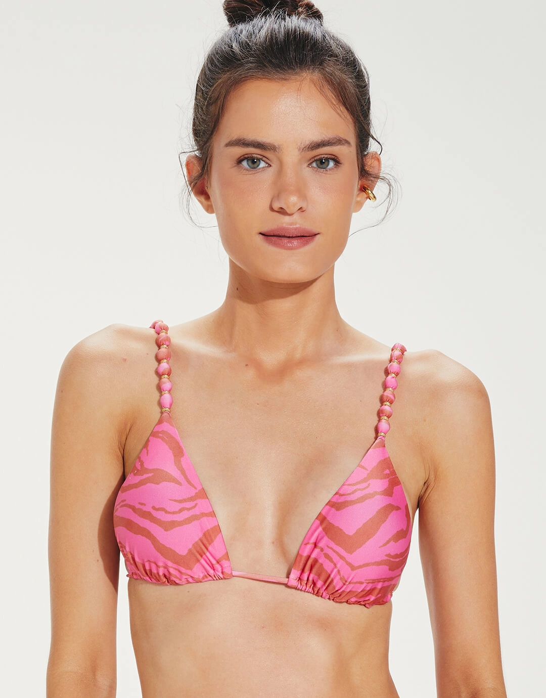 Diani Beads Parallel Tri Bikini Top - Pink full coverage swim tops, cute bikini tops