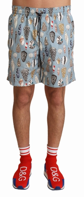 Dolce & Gabbana Elegant Seashell Print Swim Men's Trunks mens full coverage swimwear, stylish mens swim trunks