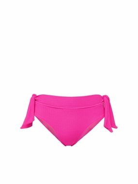 Double Tie Midrise Bottom Shocking Pink Textured Stripe fashionable beach swimwear, modern womens bikinis