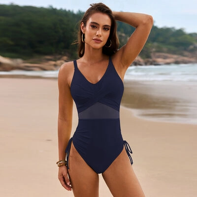 Drawstring Ruched V-Neck One-Piece Swimwear one piece swimsuits for women, full coverage one piece swimwear