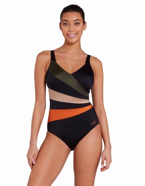 Dream Wrap Panel Classicback Swimsuit - Black/Green/Orange minimalistic swimsuits women, sleek swimwear styles