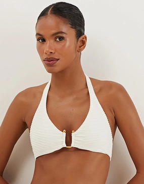 Dune Jill Alanna Bikini Top - White full coverage swim tops, cute bikini tops