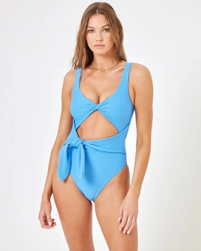 Eco Chic Repreve Antigua One Piece - Cornflower halter swim tops, wireless bikini tops