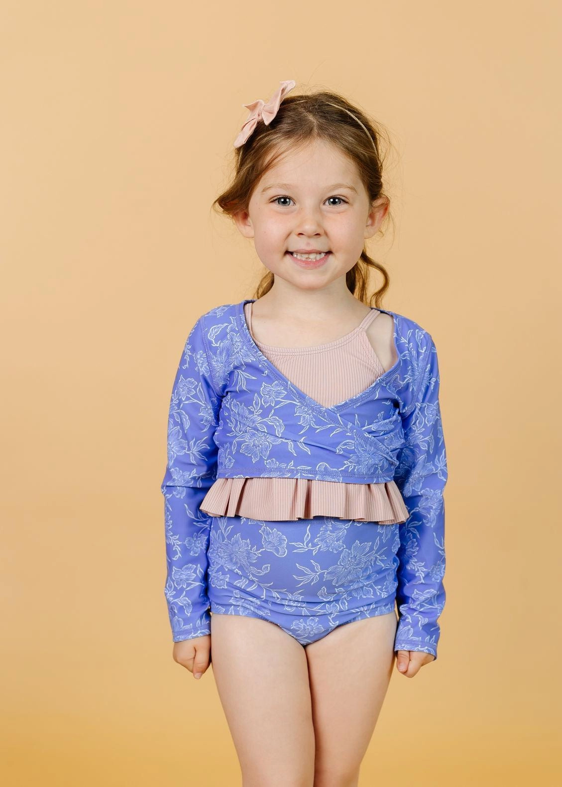 Elegant Floral | Mini High-Waisted Bottoms girls full coverage swimwear, kids swimwear for pool