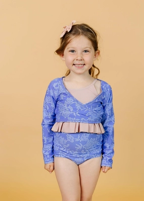 Elegant Floral | Mini High-Waisted Bottoms girls full coverage swimwear, kids swimwear for pool