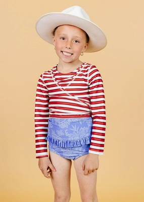 Elegant Floral | Mini Mid-Ruffle Bottoms girls full coverage swimwear, kids swimwear for pool