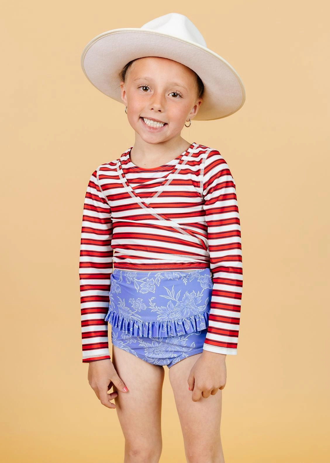 Elegant Floral | Mini Mid-Ruffle Bottoms girls full coverage swimwear, kids swimwear for pool