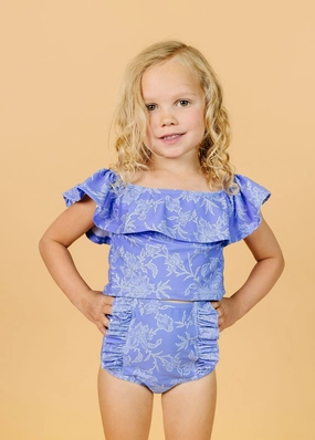 Elegant Floral | Mini Ruffled Around Top girls full coverage swimwear, kids swimwear for pool