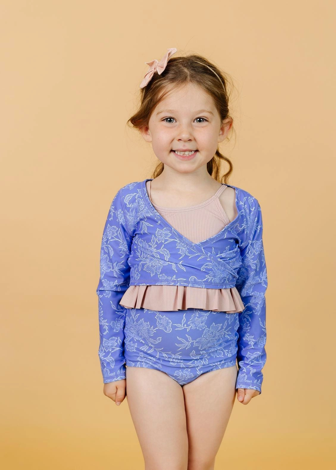 Elegant Floral | Mini Wrap Top Rashguard girls full coverage swimwear, kids swimwear for pool