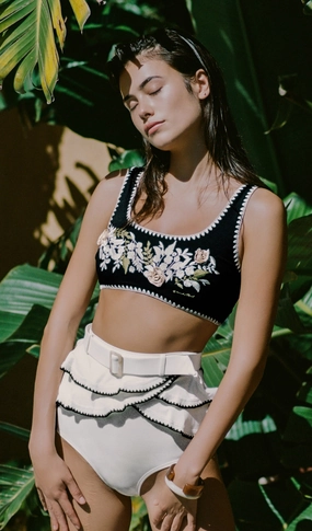 ELIZABETH Embroidered Scoop Neck Bikini Set budget-friendly women's swimwear, easy wear swimsuits