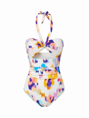 Ella One Piece Floral Ikat fashionable beach swimwear, modern womens bikinis