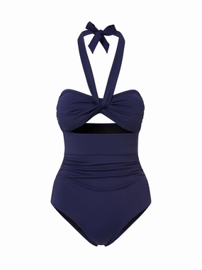 Ella One Piece Navy Satin high waist swimwear women, swimsuit for women beachwear