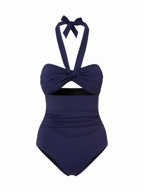 Ella One Piece Navy Satin fashionable beach swimwear, modern womens bikinis