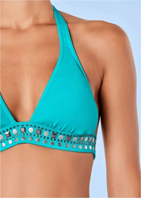 Embellished Halter Top - Aqua Reef womens sun protection swimwear, trendy swimwear collection