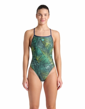 Energy Booster Back Swimsuit - Navy/Green Multi minimalistic swimsuits women, sleek swimwear styles