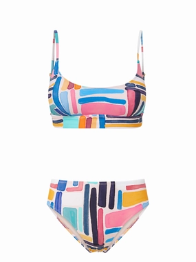 Erika Top   Classic Midrise Bottom in Modern Art bikini bottom with tie sides, swim top for sunbathing
