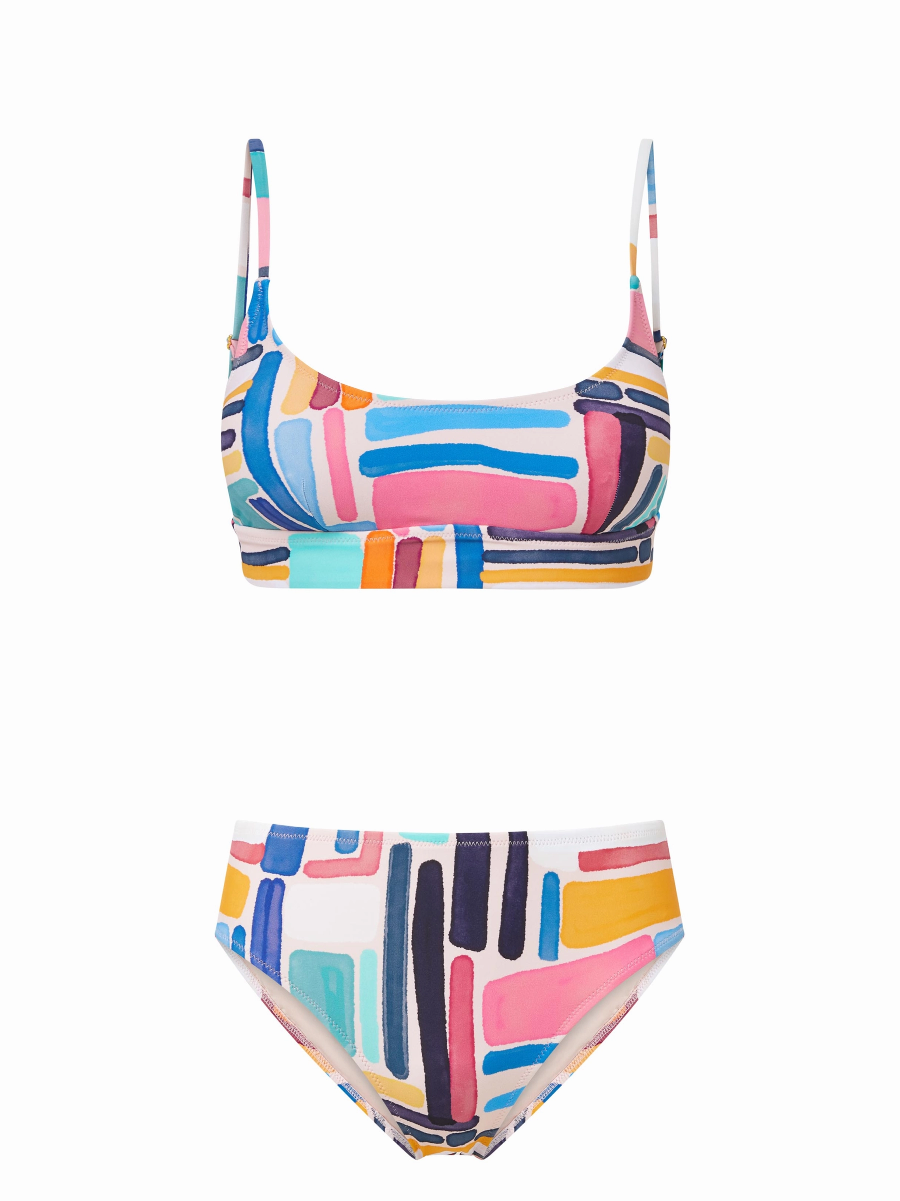 Erika Top   Classic Midrise Bottom in Modern Art bikini bottom with tie sides, swim top for sunbathing
