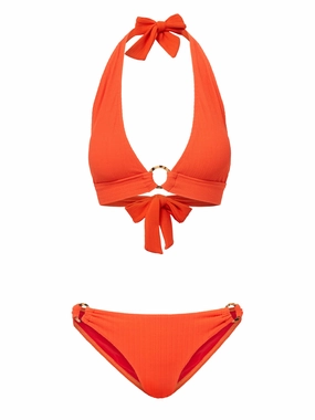 Erin Top   Ring Trim Bottom in Flame Texture bikini bottom with tie sides, swim top for sunbathing