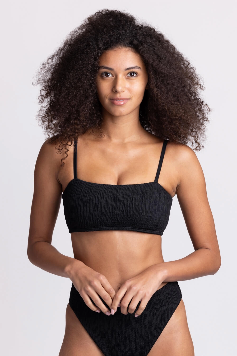 Eva Smocked Bikini Top - Black
