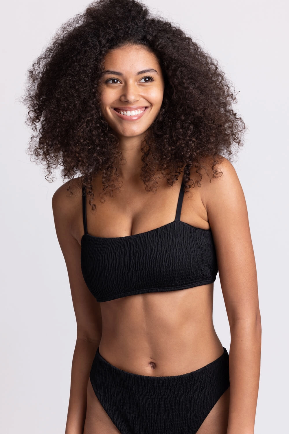 Eva Smocked Bikini Top - Black inclusive swimwear styles, all season swimwear options