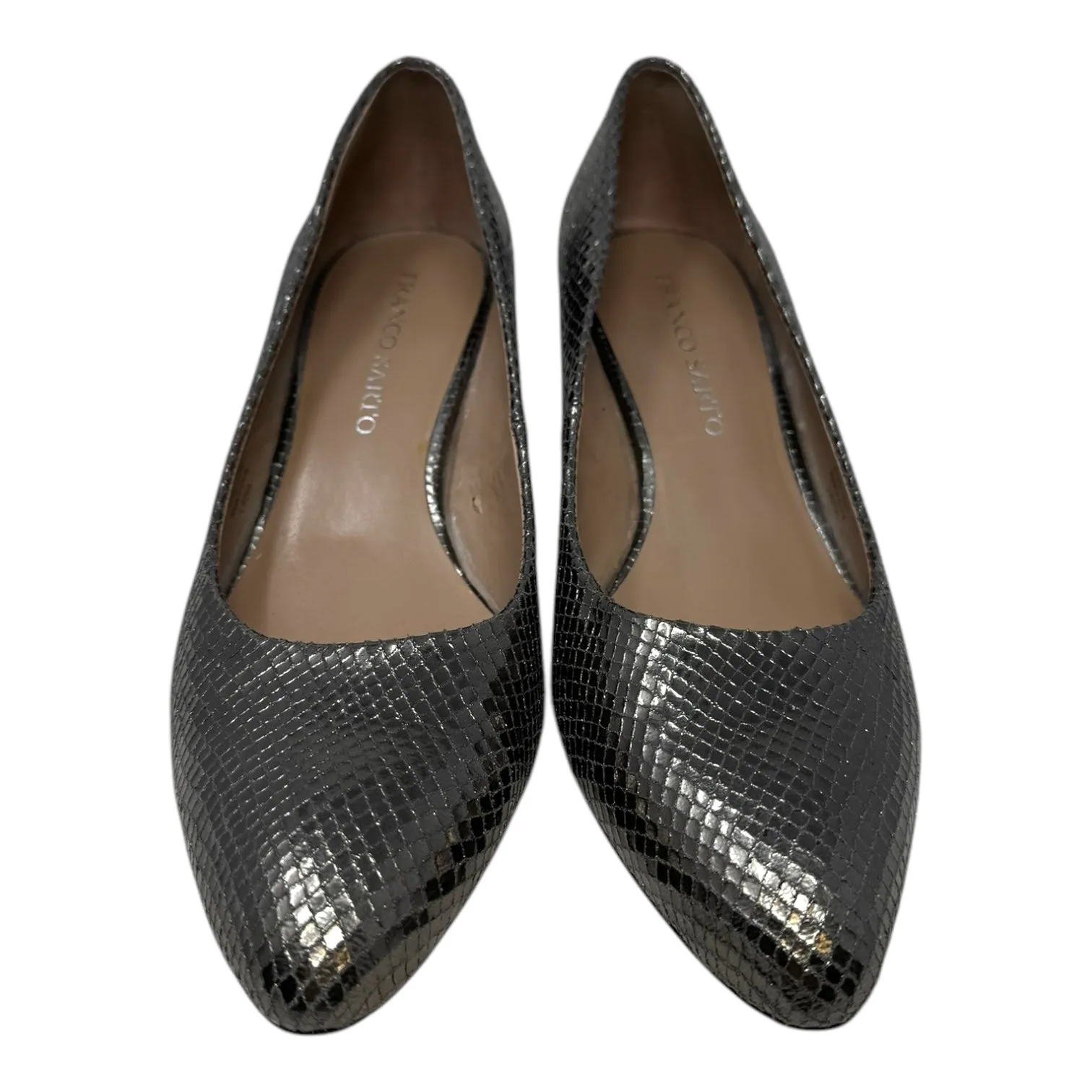 Faux Snakeskin Metallic Shoes Heels Kitten By Franco Sarto In Bronze, Size: 8.5 franco sarto