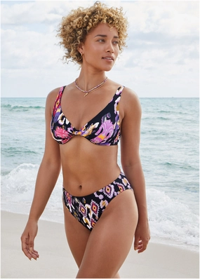 Fiji Moderate Bottom - Desert Ikat Black swimwear for all body types, comfortable womens beachwear