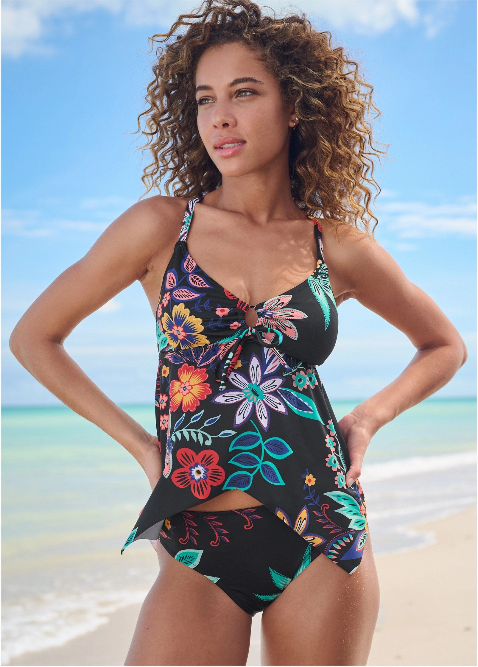 Fiji Moderate Bottom - Moonlit Florals modest swim bottoms women, comfortable bikini bottoms