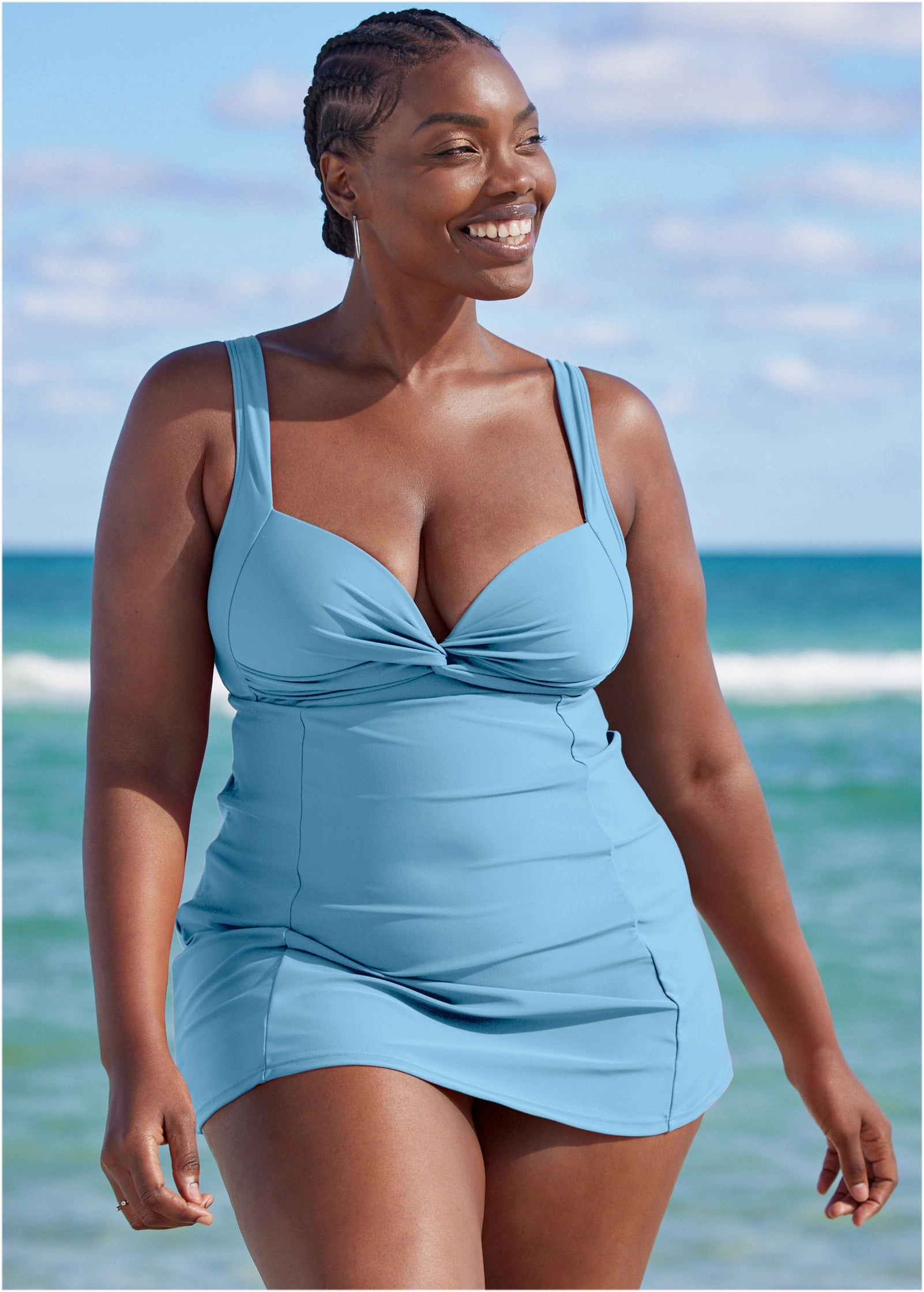 Fit And Flare Swim Dress - Ice Blue