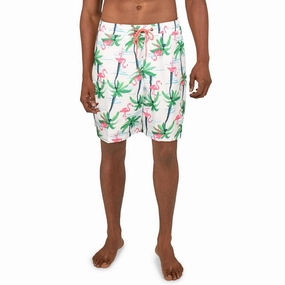 Flamingo Island Mens Printed 7" Inseam Swim Trunks mens beach swimwear, quick dry mens swimsuits