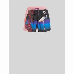 Flamingo Print Costume mens full coverage swimwear, stylish mens swim trunks