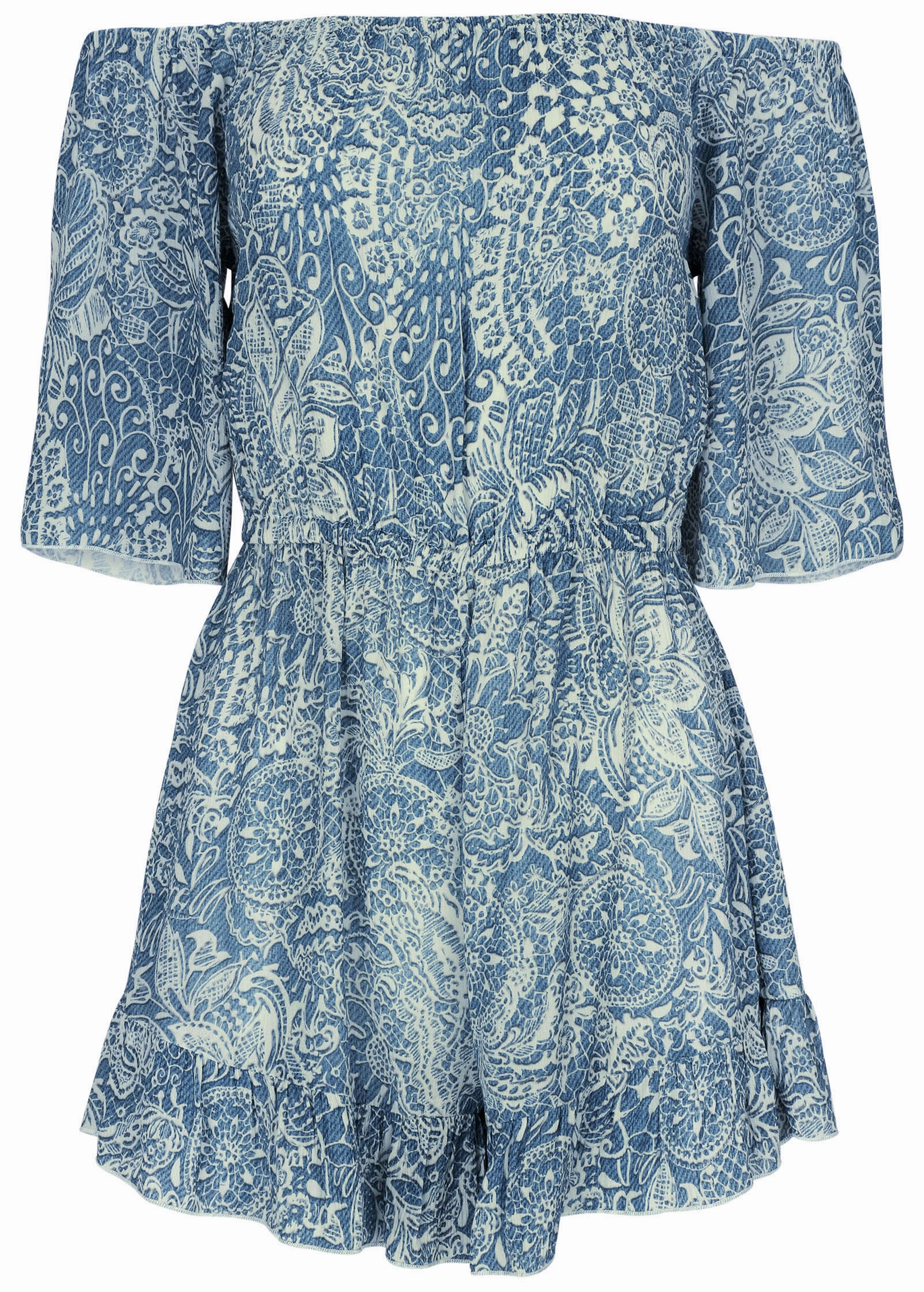 Flirty Cover-Up Romper - Denim Anglaise Paisley