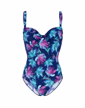 Floral Adjustable Swimsuit - Navy/Purple minimalistic swimsuits women, sleek swimwear styles