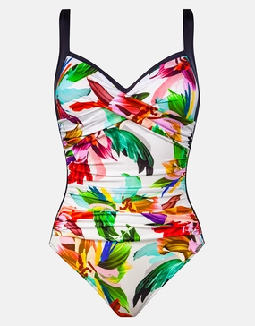 Floral Rainbows Twist Front Swimsuit womens resort swimwear, flattering one-piece swimsuits