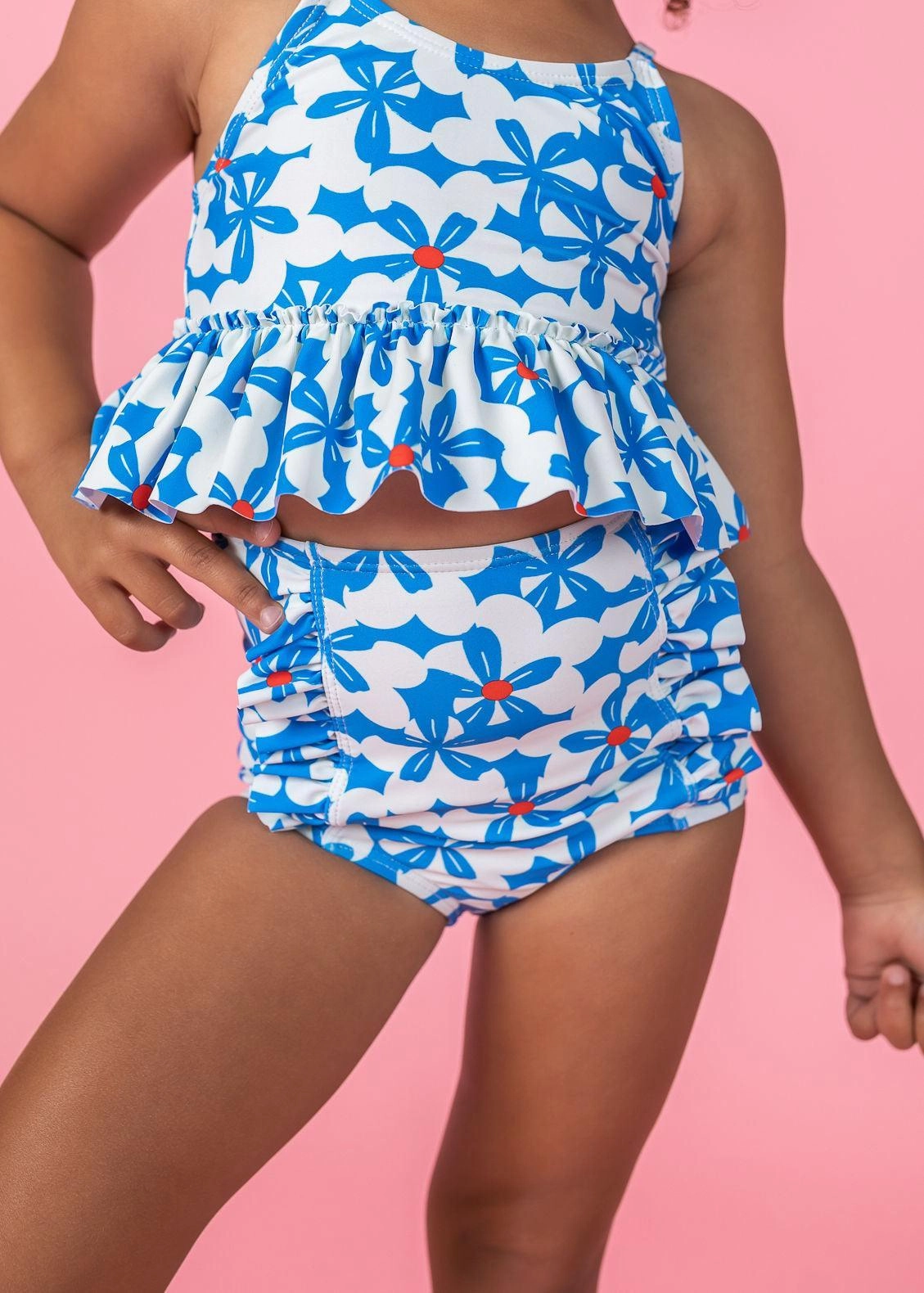 Flowerworks | Mini Down in Front Ruffle Bottoms girls full coverage swimwear, kids swimwear for pool