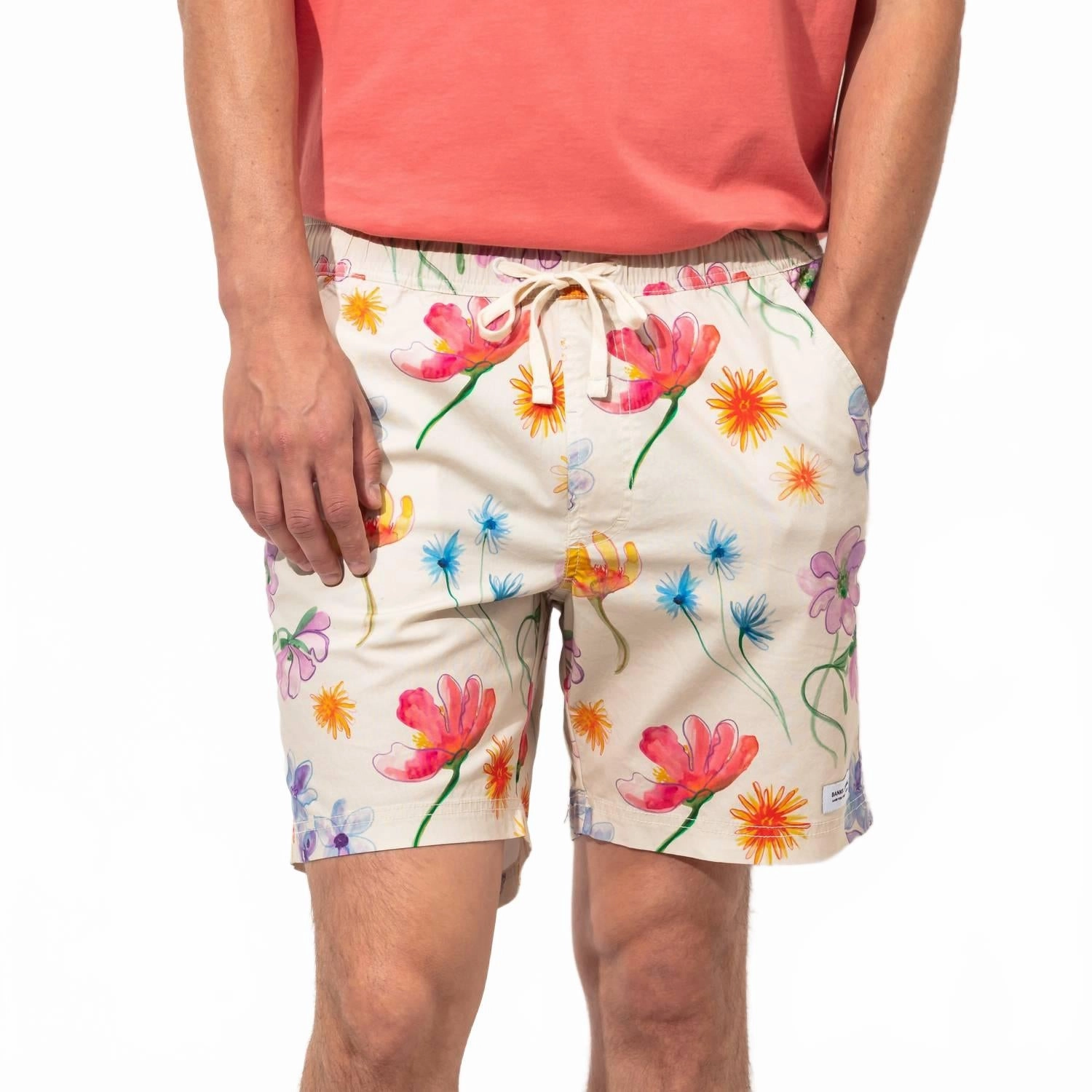 Fluer Elastic Boardshort In Bone mens full coverage swimwear, stylish mens swim trunks