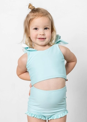 Fresh Mint | Mini Knot Top girls full coverage swimwear, kids swimwear for pool