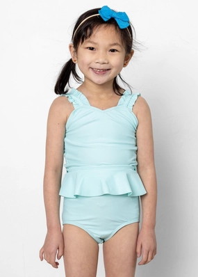 Fresh Mint | Mini Peplum Bottoms girls full coverage swimwear, kids swimwear for pool