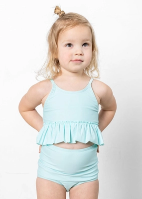 Fresh Mint | Mini Peplum Top girls full coverage swimwear, kids swimwear for pool