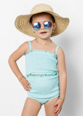 Fresh Mint | Mini Smocked Bottoms girls full coverage swimwear, kids swimwear for pool