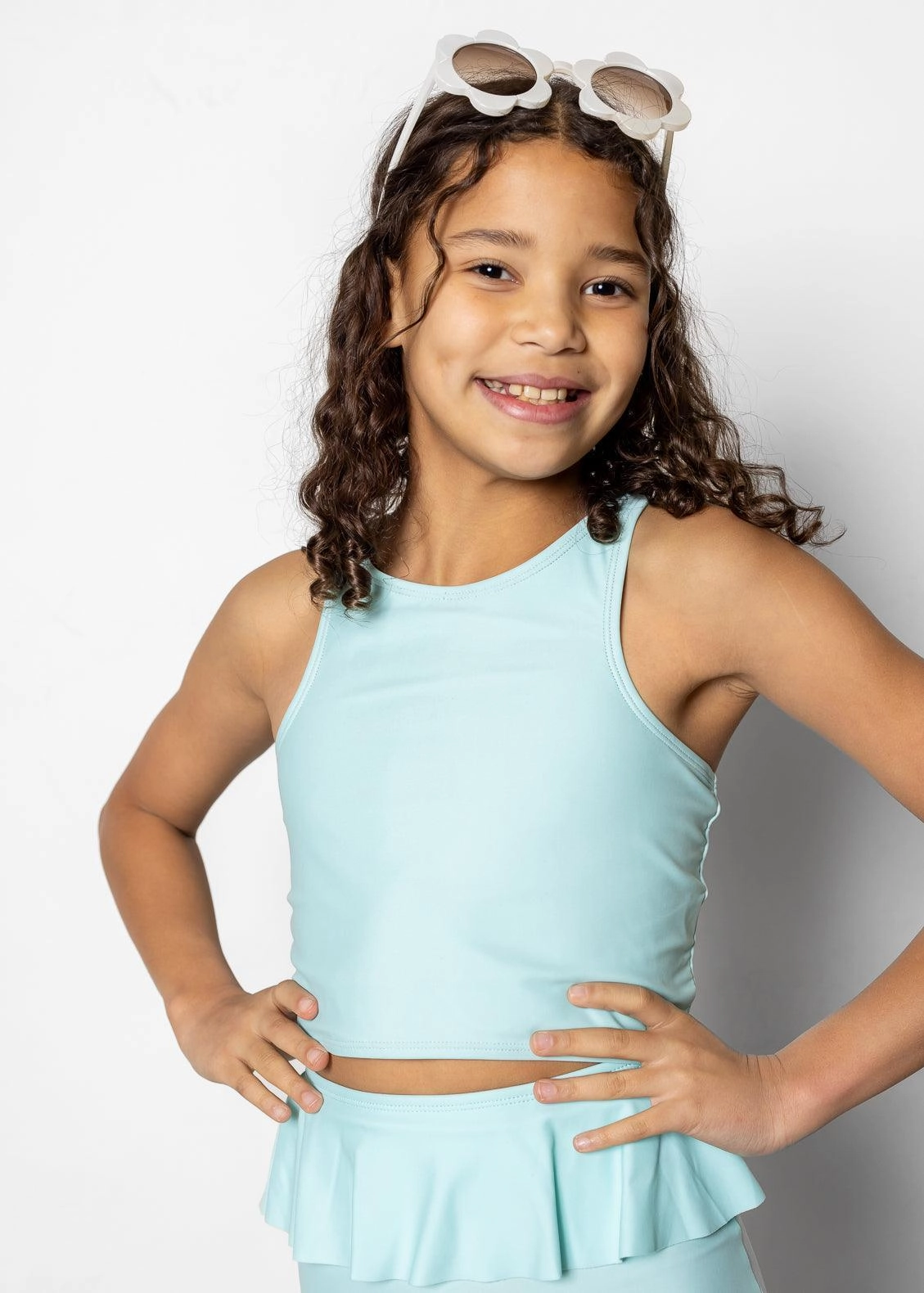 Fresh Mint | Youth Racer Back Top girls full coverage swimwear, kids swimwear for pool