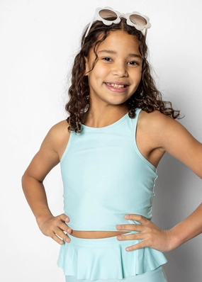Fresh Mint | Youth Racer Back Top girls full coverage swimwear, kids swimwear for pool