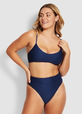 Fresh Water Hi Rise Wide Band Bikini Pants - Blue Opal affordable swimwear for women, chic swimsuits for women