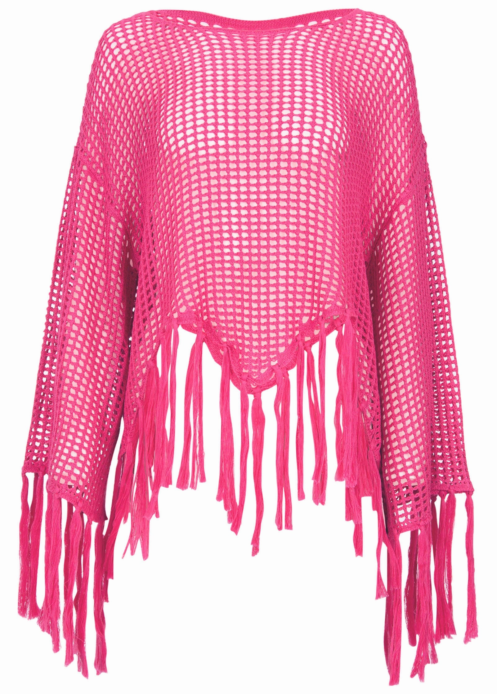 Fringe Crochet Cover-Up - Hot Pink